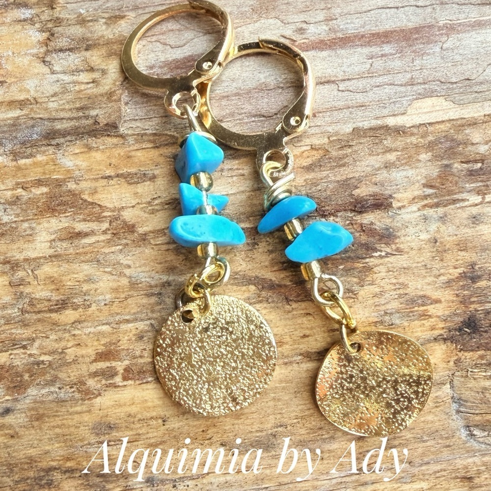 Turquoise long silver western style dangle gold coins earrings